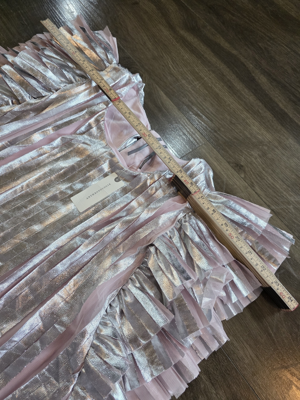 Anthropologie Pink Metallic Pleated Ruffle Blouse - Picture 3 of 10